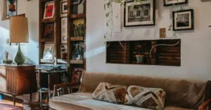 modern vintage living room with vinyls