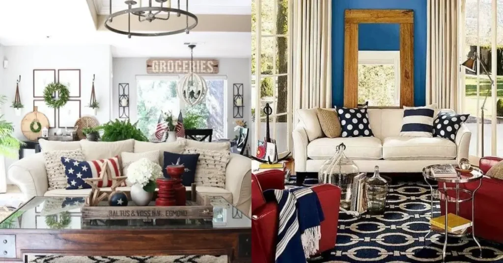 Vintage Americana Decor with two living rooms with different americana elements and colors