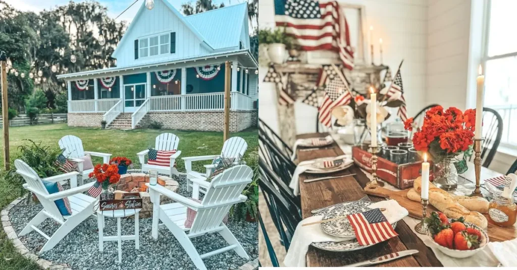 Vintage Americana Decor lake farm house with outdoor area and indoor for 4th of july 