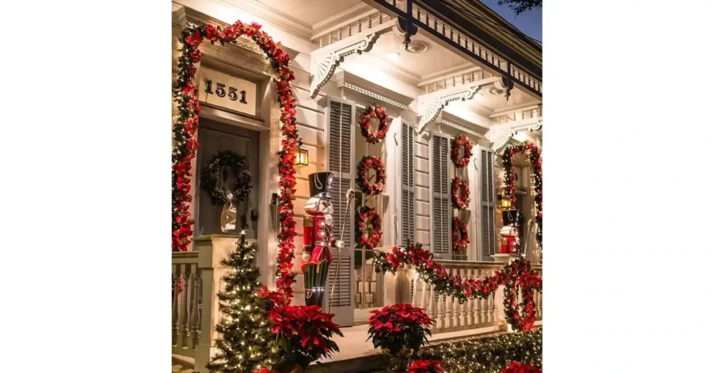 Vintage Christmas Front Porch with Santas