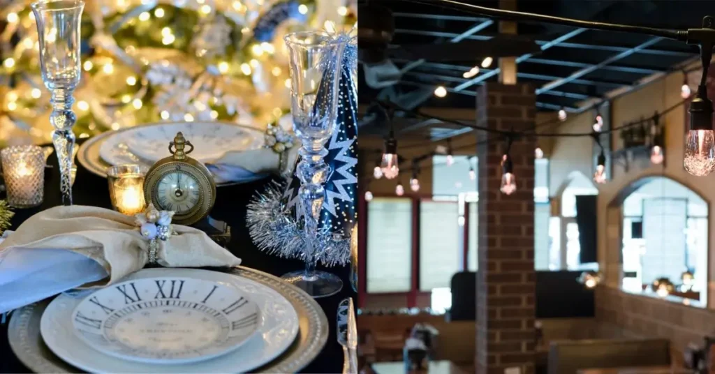 Vintage New Year's Eve - Table setting and light Bulbs