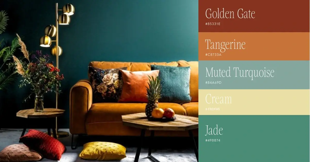 Vintage-Room-Ideas-Color-palette Sofa and HEX color codes