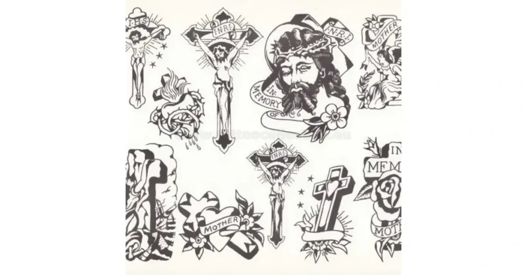 Old School European religious vintage tattoos with jesus in different poses