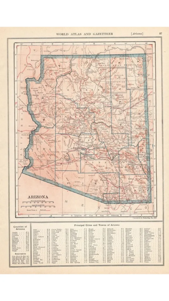Best Vintage Gifts - 1925 ANTIQUE ARIZONA STATE MAP