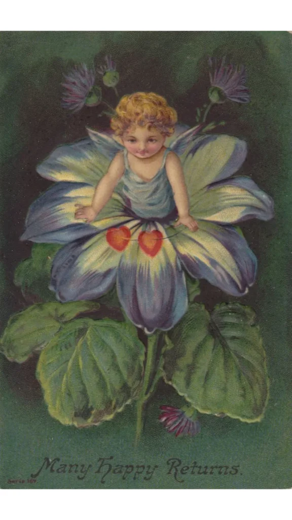 Best Vintage Gifts - A boy growing out of a flower Postcard - Whimsical Vintage Postcards