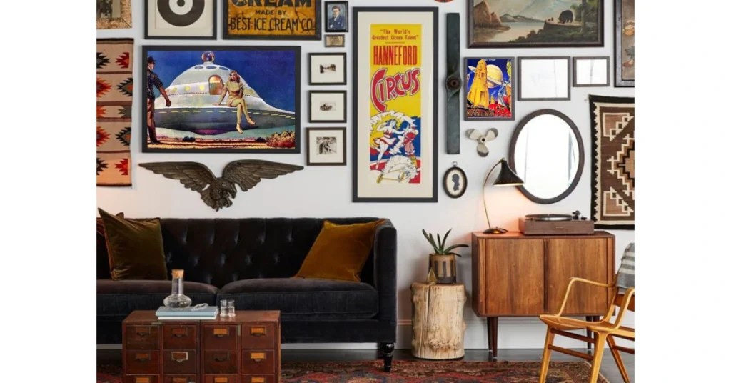 Vintage Home with wall gallery and vintage sci-fi art posters