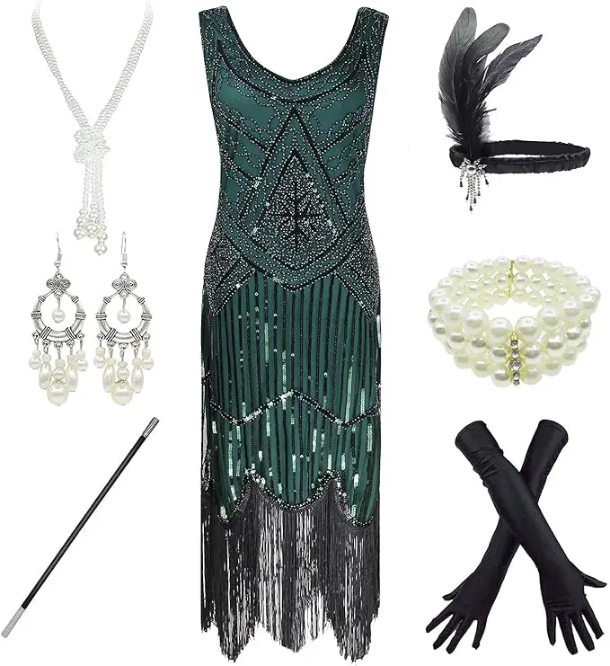 1920s Gatsby Flapper Dress with Accessories