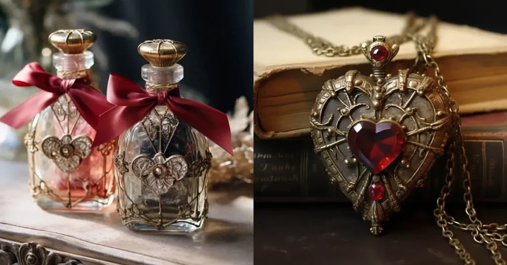 vintage valentines day gift inspiration, parfume bottles, vintage amulett