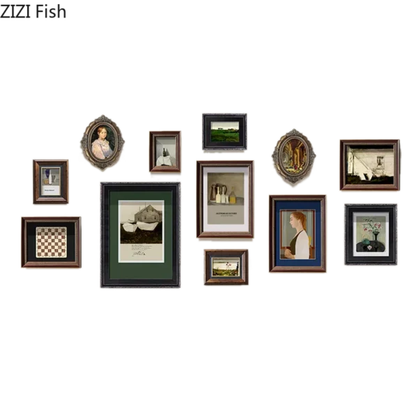12 Pcs set Retro Wall Hanging Photo Frame Set Wood Picture Frames Figure Portrait Framed Art 4
