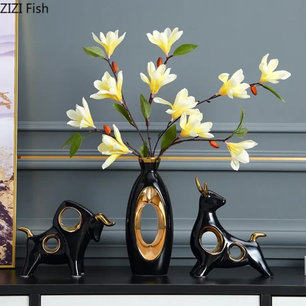 Modern Black Hollow Gilded Vases Living Room Porch Dining Table Flower Arrangement Decor Art Exquisite Ceramic 1