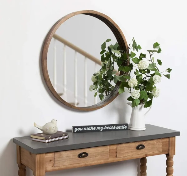 kf S2f80e10a40b44866b316542dae8e3b3e8 Kate and Laurel Hutton Round Decorative Wood Frame Wall Mirror 30 Inch Diameter Natural Rustic mirrors