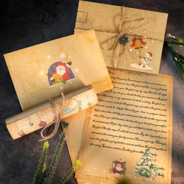 kf S5d164af0fedf44e58f9d1e5cf57708239 Vintage Christmas Kraft Letter Santa Claus Snowman Gift Envelopes Decor Xmas Party DIY Invitation Greeting Cards