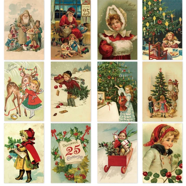 kf Sa6ef693ebb51425ead0e470db160b772R 12 24pcs Retro Christmas Postcards Santa Claus Vintage Christmas Greeting Cards Blank Christmas greeting Gift for