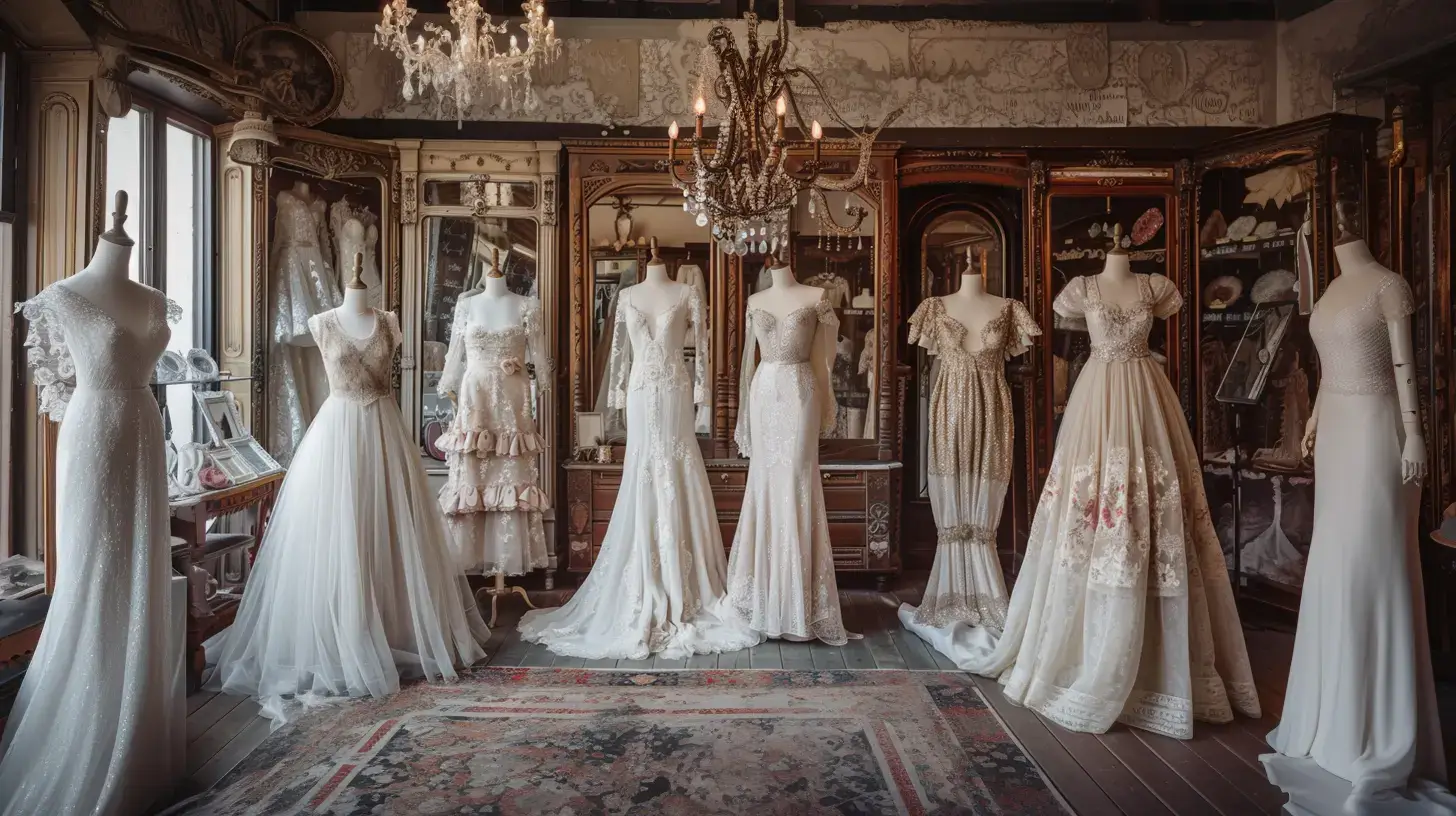 Collection of vintage wedding dresses